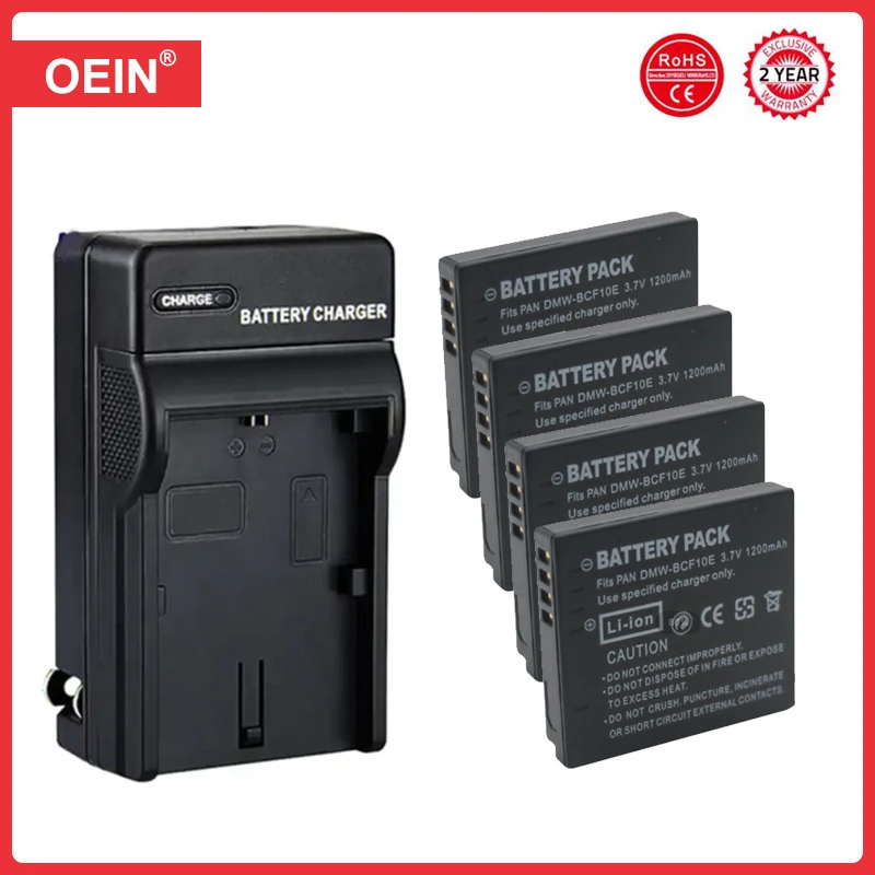 Фото 4 шт. DMW-BCF10E DMW BCF10E DMWBCF10E аккумулятор для камеры 940 мАч для Panasonic CGA-S/106C CGA-S/106D CGA-S/106B DE-A59B DE-A60B DMC-F2 №1
