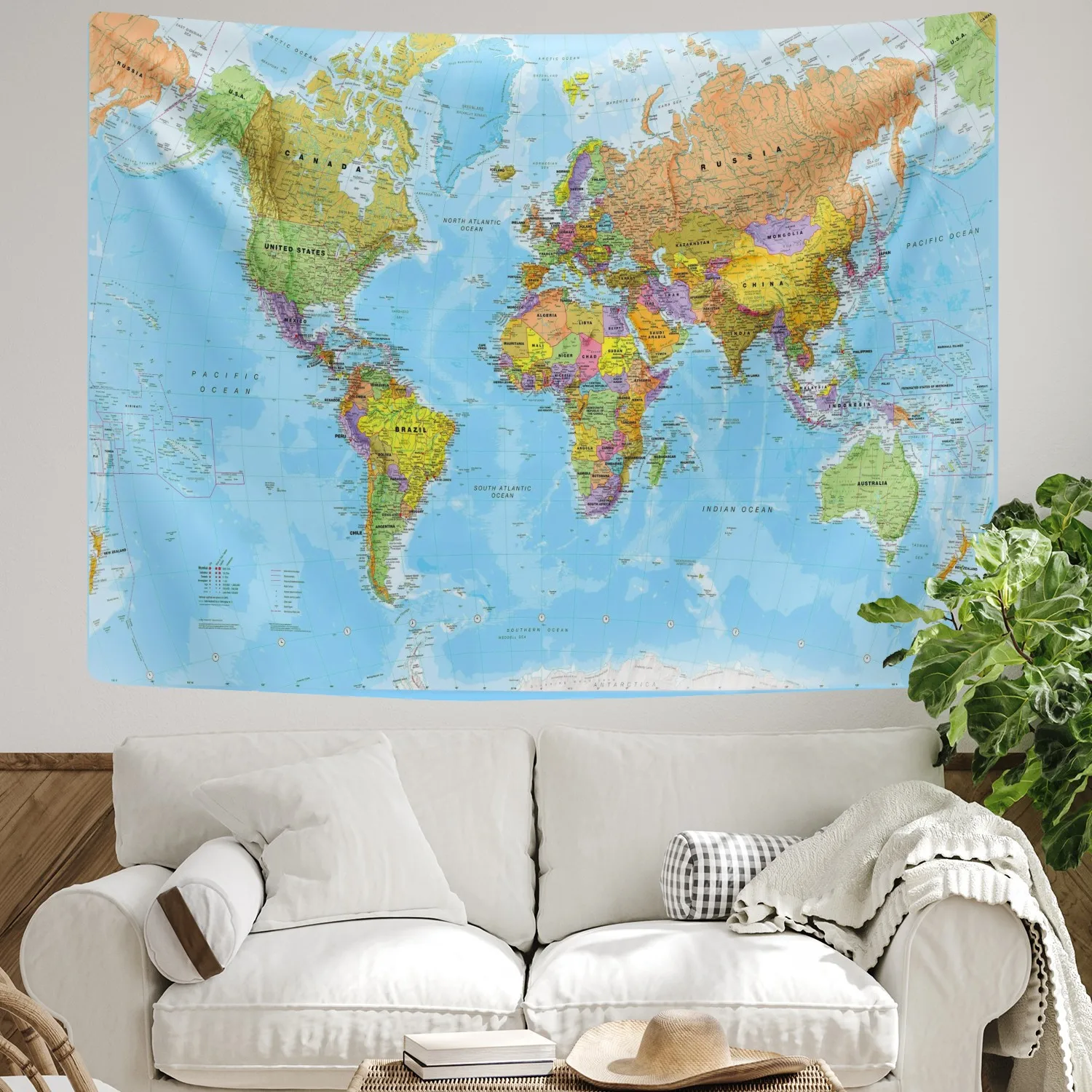Лидер продаж в скандинавском стиле гобелен с картой мира цифровой печатью для