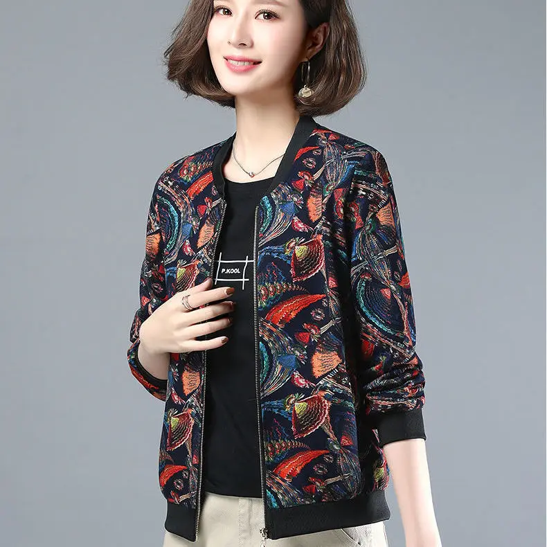 

Куртка женская короткая бейсбольная с принтом, весна-осень 2022