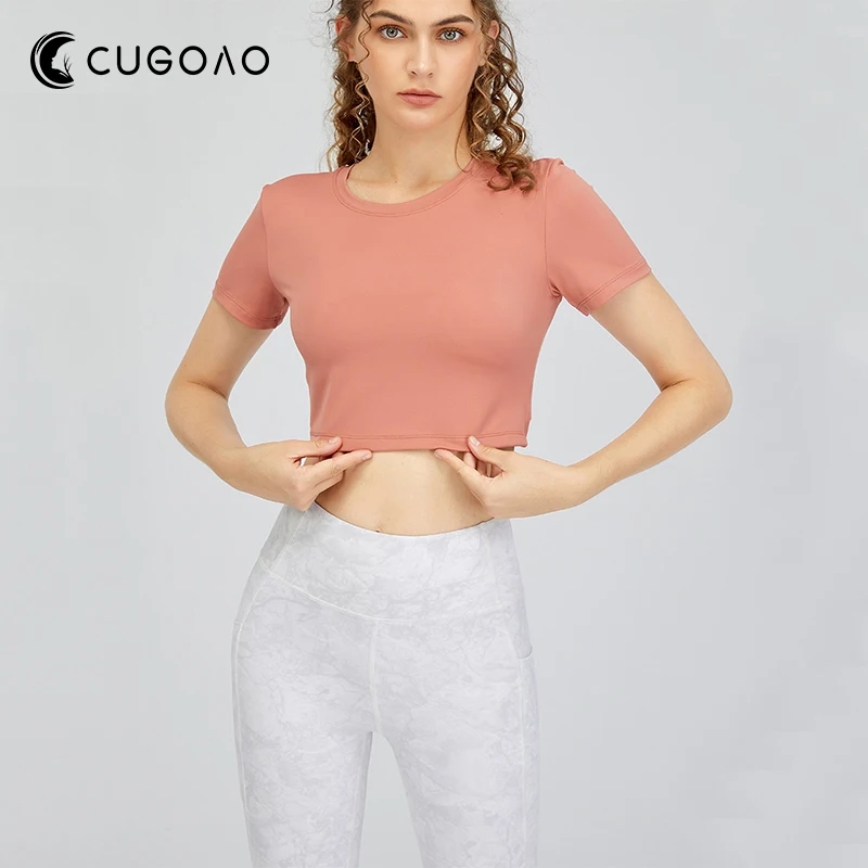 

Женские футболки для фитнеса CUGOAO, облегающие спортивные сетчатые футболки с коротким рукавом для бега и йоги, топ для йоги, женская футболка...