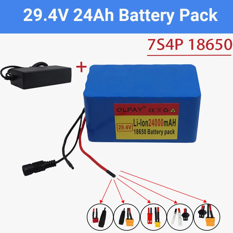 

7S4P 24v 24Ah Liion Battery Pack 29.4v 24Ah Electric Bicycle Motor Ebike Scooter 18650 Lithium Batteries With BMS+ Charger SKU