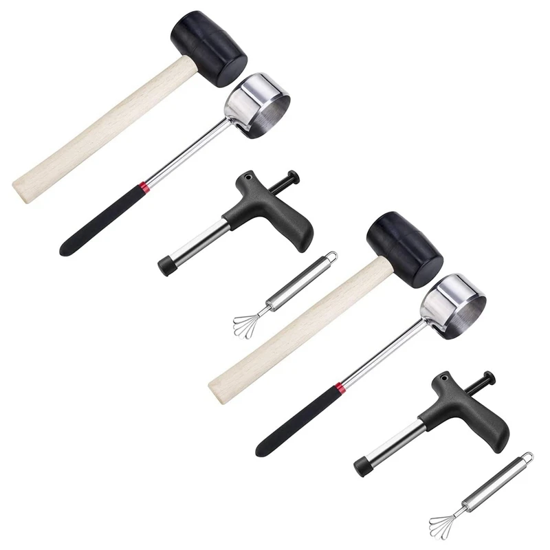 

8X Coconut Opener Tools with Hammer Super Safe & Easy to Open Young Coconuts,Food Grade Opener,Rubber Mallet with Handle