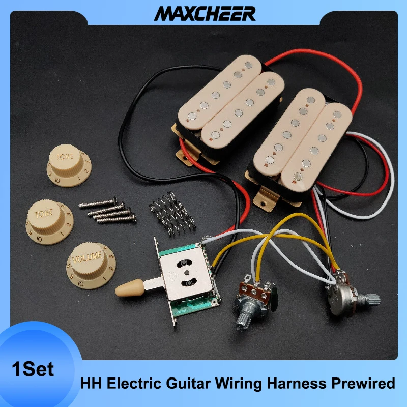 اثنين من هامبوكر كريم الغيتار الكهربائي الأسلاك تسخير HH prewire مع لاقط و 3 طريقة التبديل 2T1V لاقط أجزاء الغيتار الكهربائي