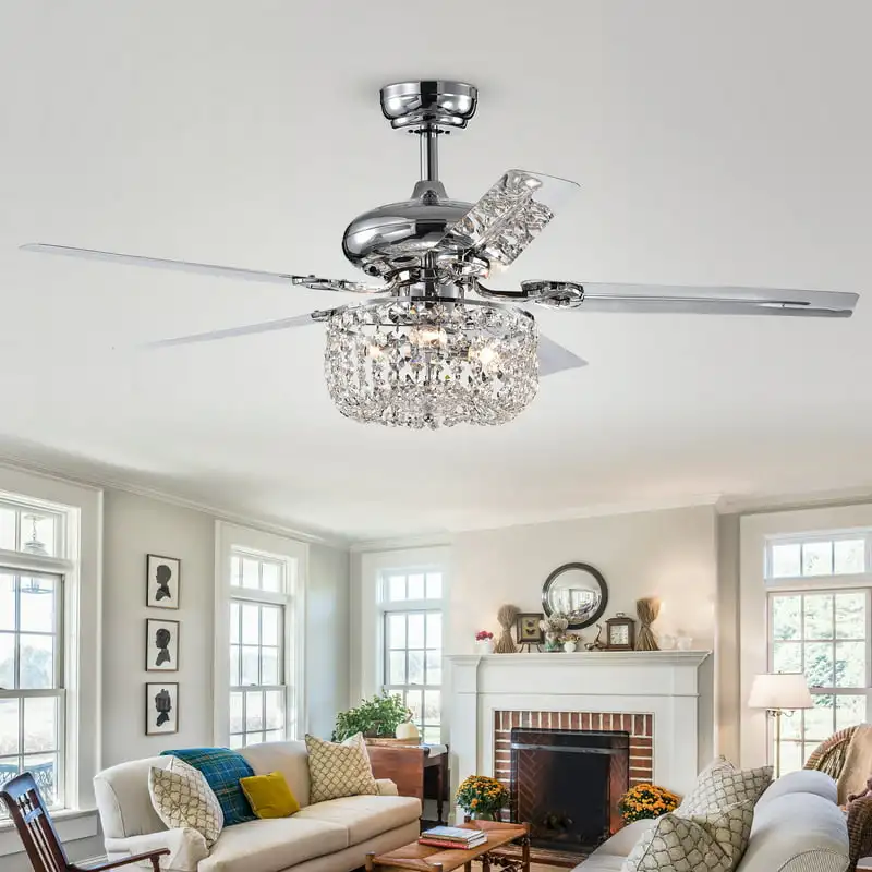 

49-inch Chrome Lighted Ceiling Fan with Crystal Basket Shade (remote controlled)