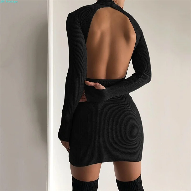 

Женское трикотажное платье-свитер с высоким воротником, облегающее платье с запахом на бедрах для осени и зимы