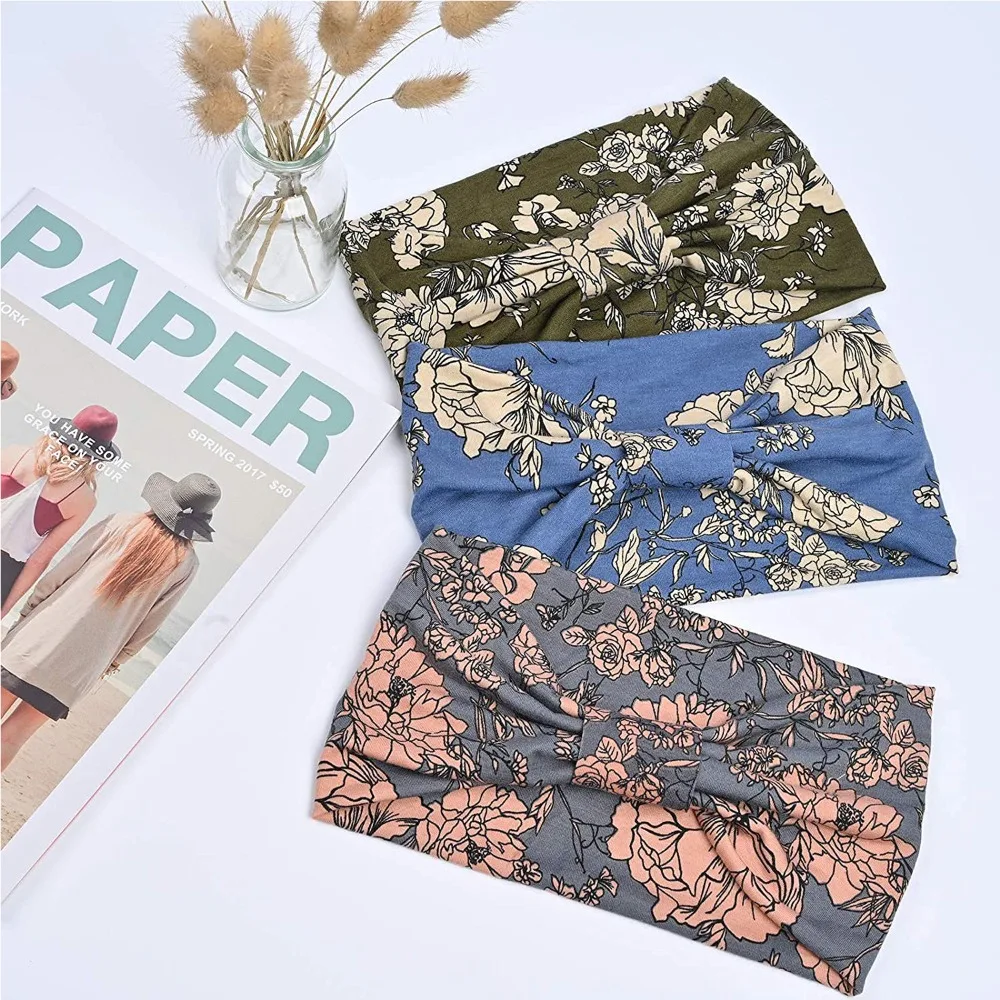 Богемный головной убор Эластичный Тюрбан винтажный узел широкий женский хлопок