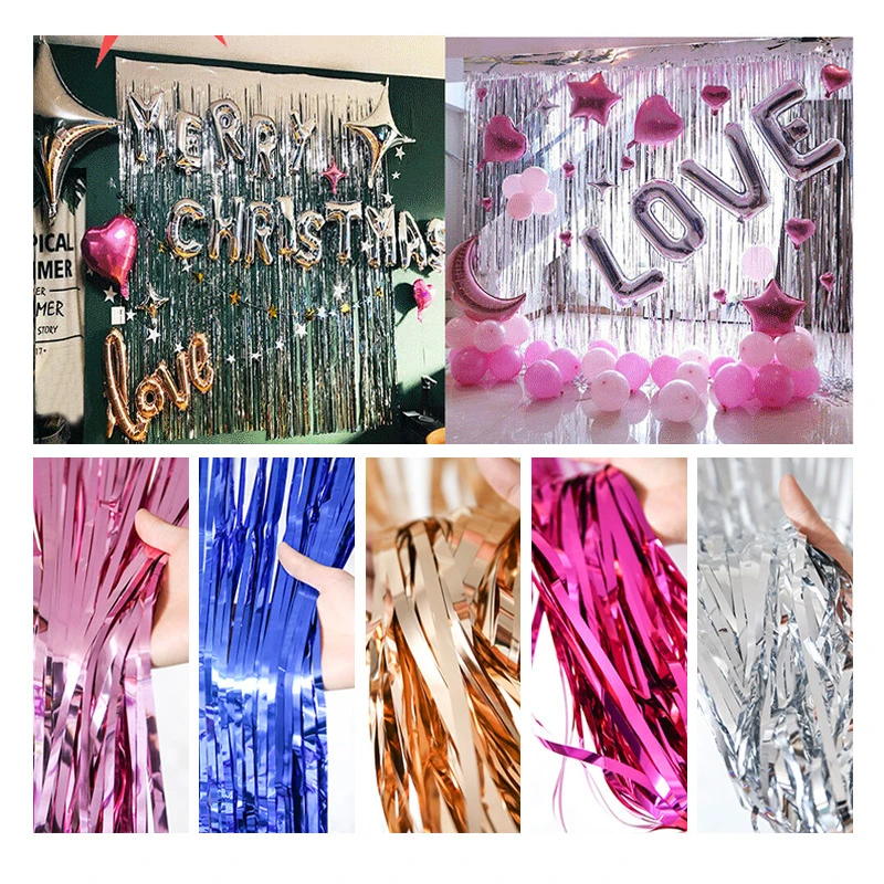 

1x2M Metallic Tinsel Foil Fringe Curtains Laser Rain Tinsel Curtain Photo Backdrop Streamer for Birthday Party Wedding Decors
