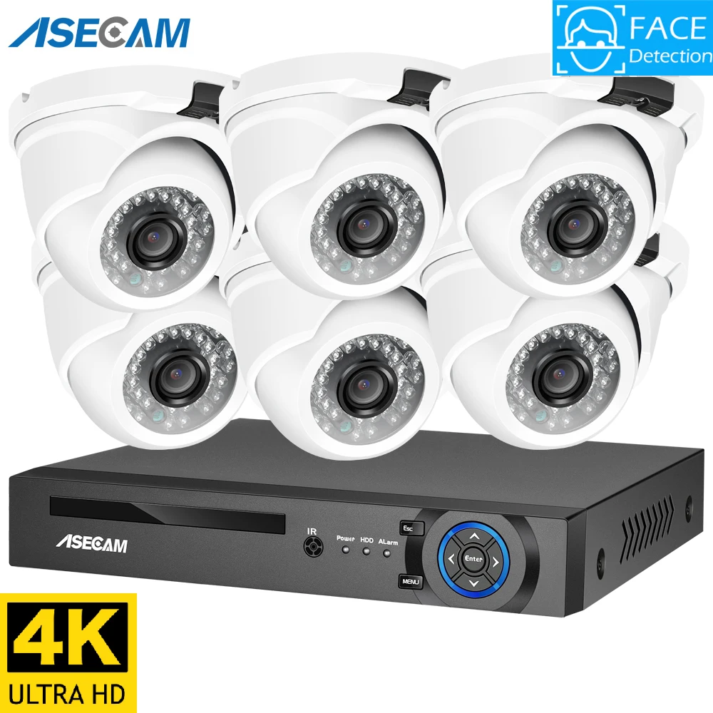 

4K Security Camera System 8MP Face Detection POE Video Record NVR Kit Outdoor Metal Dome Home Human CCTV AI Camera Xmeye