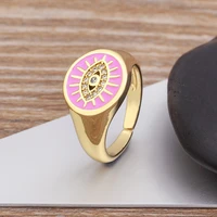 new arrival trendy dripping oil turkish evil eye rings 5 colors finger rings adjustable for women gold plated fashion jewelry