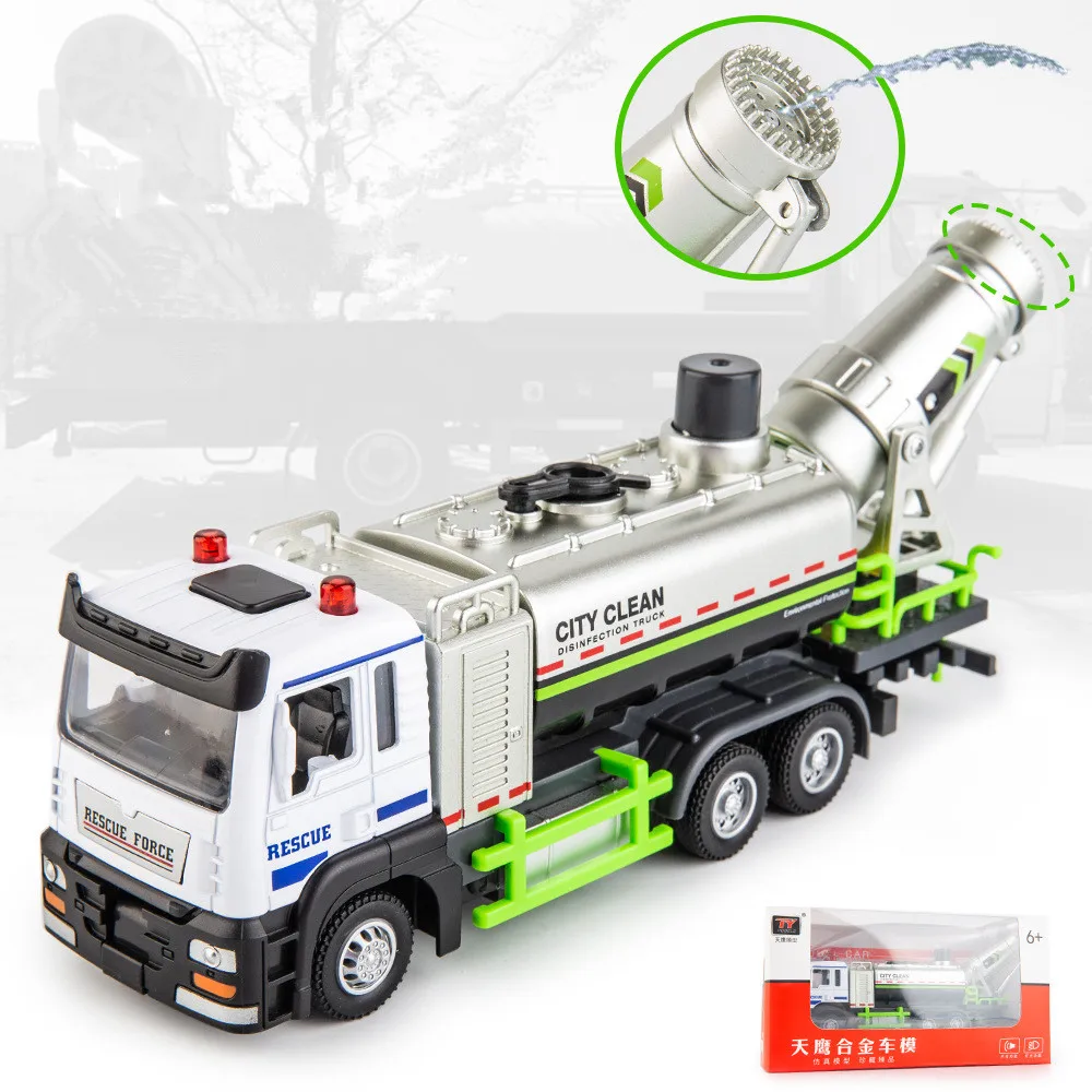 

Alloy pull back 1:50 spray sanitation car model,sprinkler engineering vehicle toy,Simulation sound and light car toy,hot sale