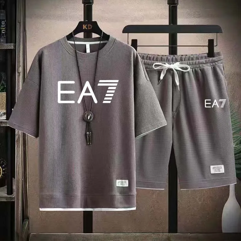 

Fashion Men Clothing Casual Streetwear Short Sleeve Two Pieces Sets Mens Sweatpants T-shirt Set Men's Sports Suits Tracksuit