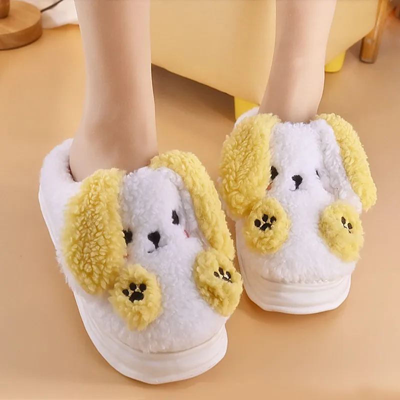 Lovely Puppy Slippers Women's Platform Chunky Mules Shoes Kawii Warm House Fur Slides Women Indoor Animal Drag Shoes Girl Sliper