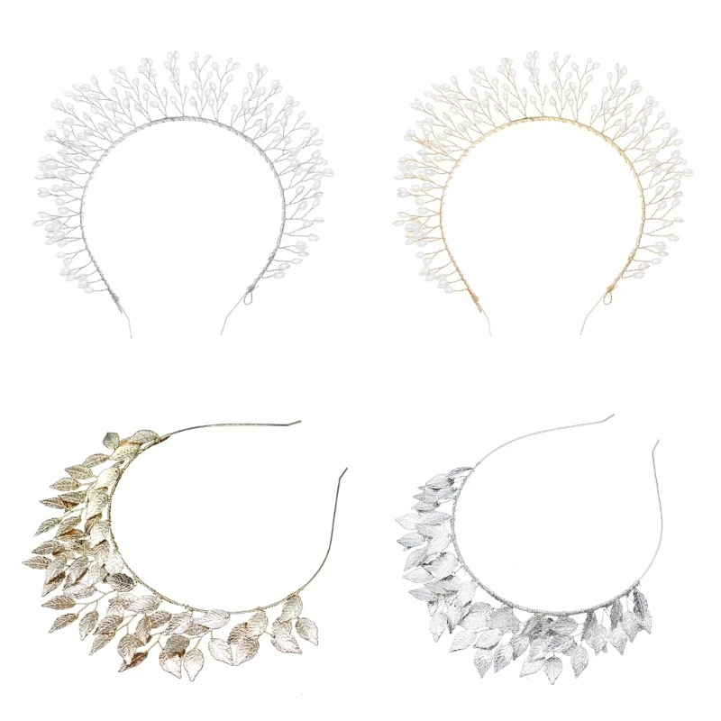 

Bridal Headband Leaf Pearls Crowns Tiaras Wedding Headpiece Prom Hair Accessory