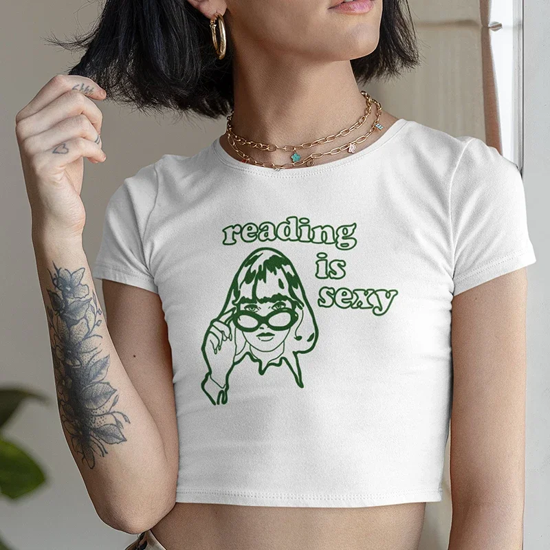 Женский короткий топ с рисунком чтения это сексуально футболки в стиле Харадзюку