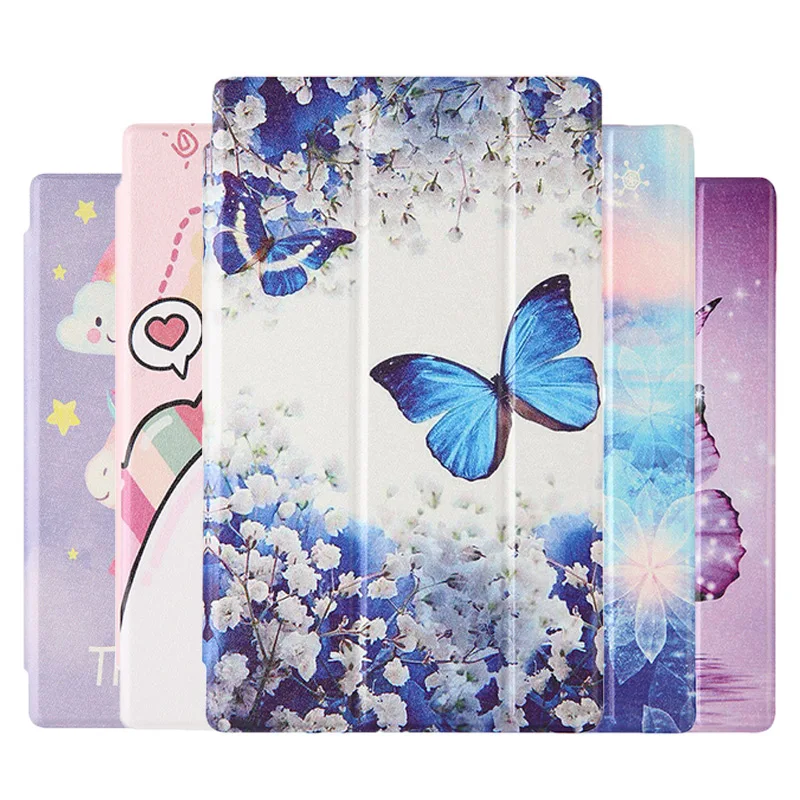 

For samsung Galaxy Tab A SM-T510 SM-T515 10.1 2019 Case Three Fold Flip Stand Cover Single Bottom Side Stickers Case