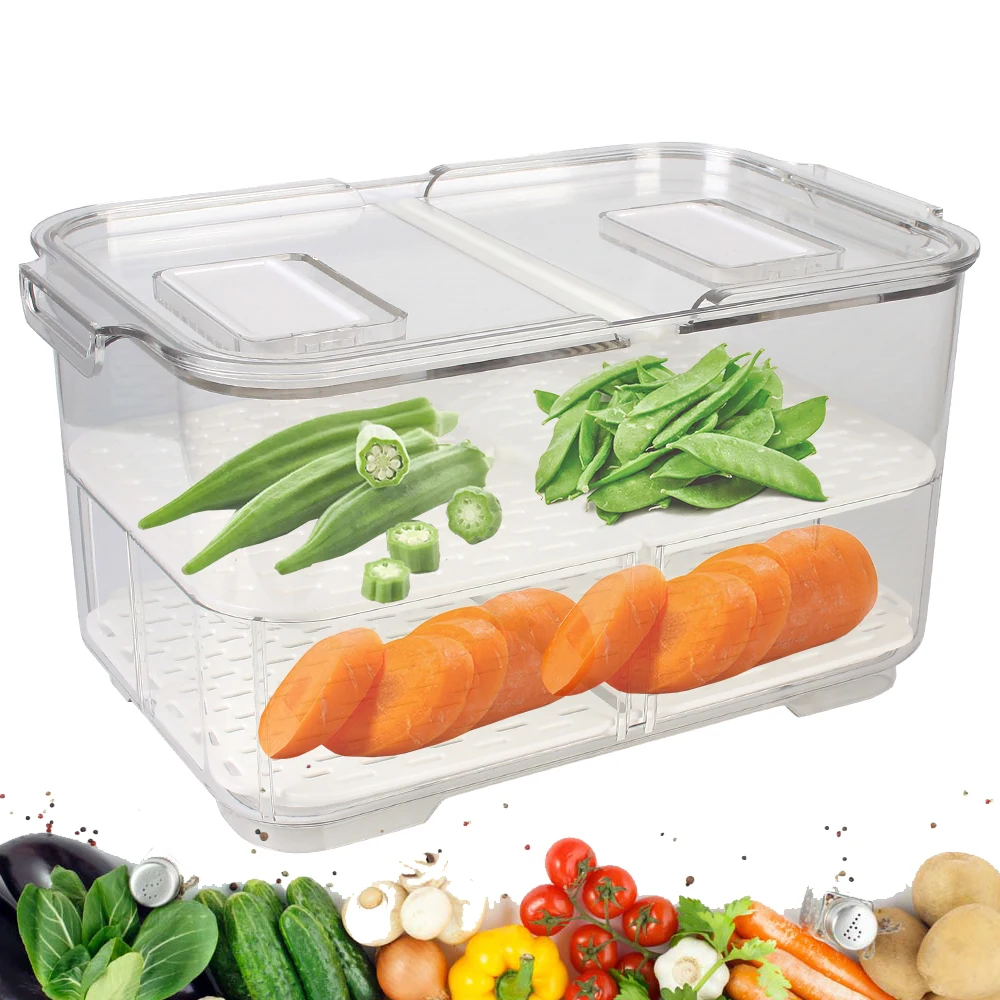 

Two layer-4.5L Kitchen Separate Freezer Seal Bin For Vegetable Fruit Meat Fresh With Lid Refrigerator Food Storage Containers