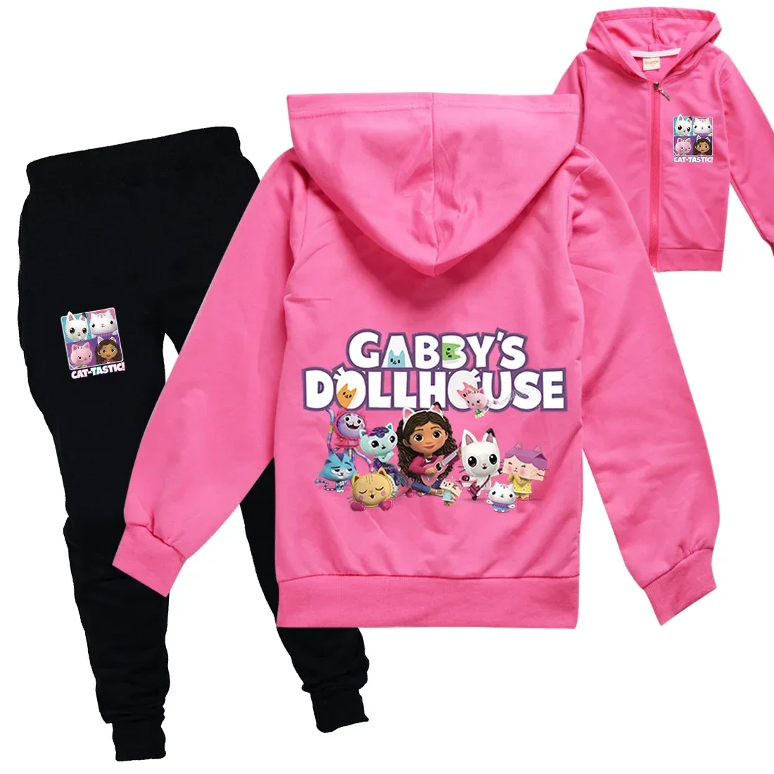 Gabys Dollhouse Clothes Kids Gabby Chat Hoodie Girls Spring Autumn Outfits Long Sleeve Zipper Jacket Jogging Pants 2pcs Set