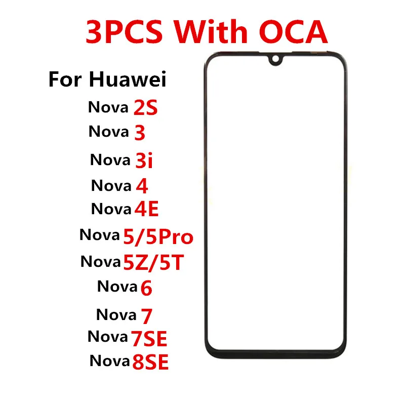

Передний экран для Huawei Nova 2S, 3, 3i, 4, 5 Pro, 5Z, 5T, 6, 7, 8 SE, сенсорная панель, ЖК-дисплей, выход, Стеклянные запасные части + OCA, 3 шт.