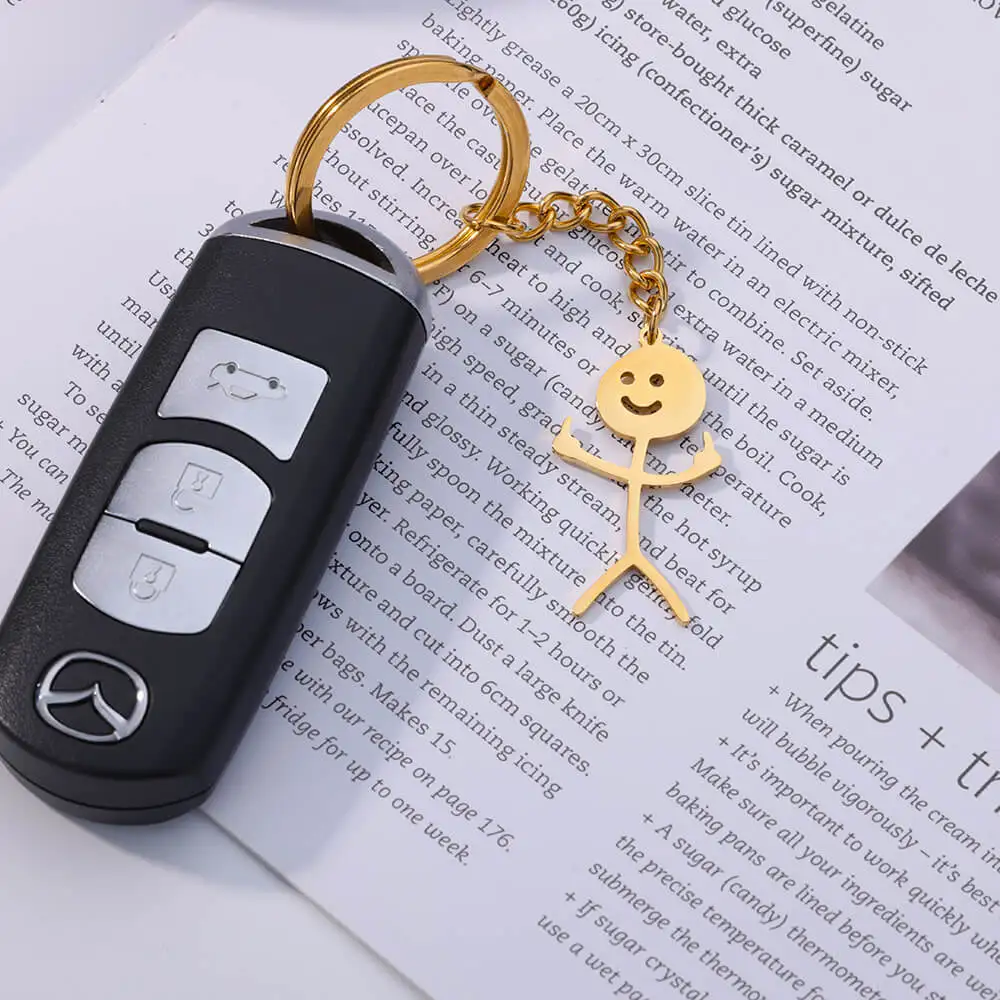 

Cute Funny Doodle Fuxk You Middle Finger Stickman Keychain Couples Bag Car Accessories Key Chain Stainless Steel Keyring Gifts