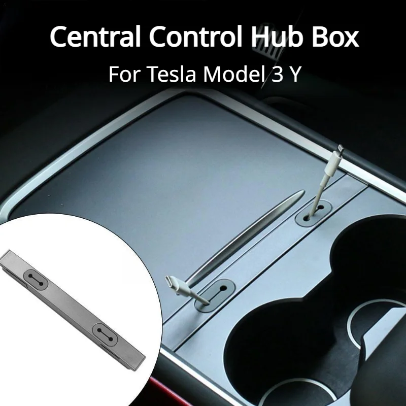 

For Tesla Model 3 Y Central Control Hub Charging Cable Hub ABS Threading Box Data Line Hole Shunt Hub Storage Bar Accessories