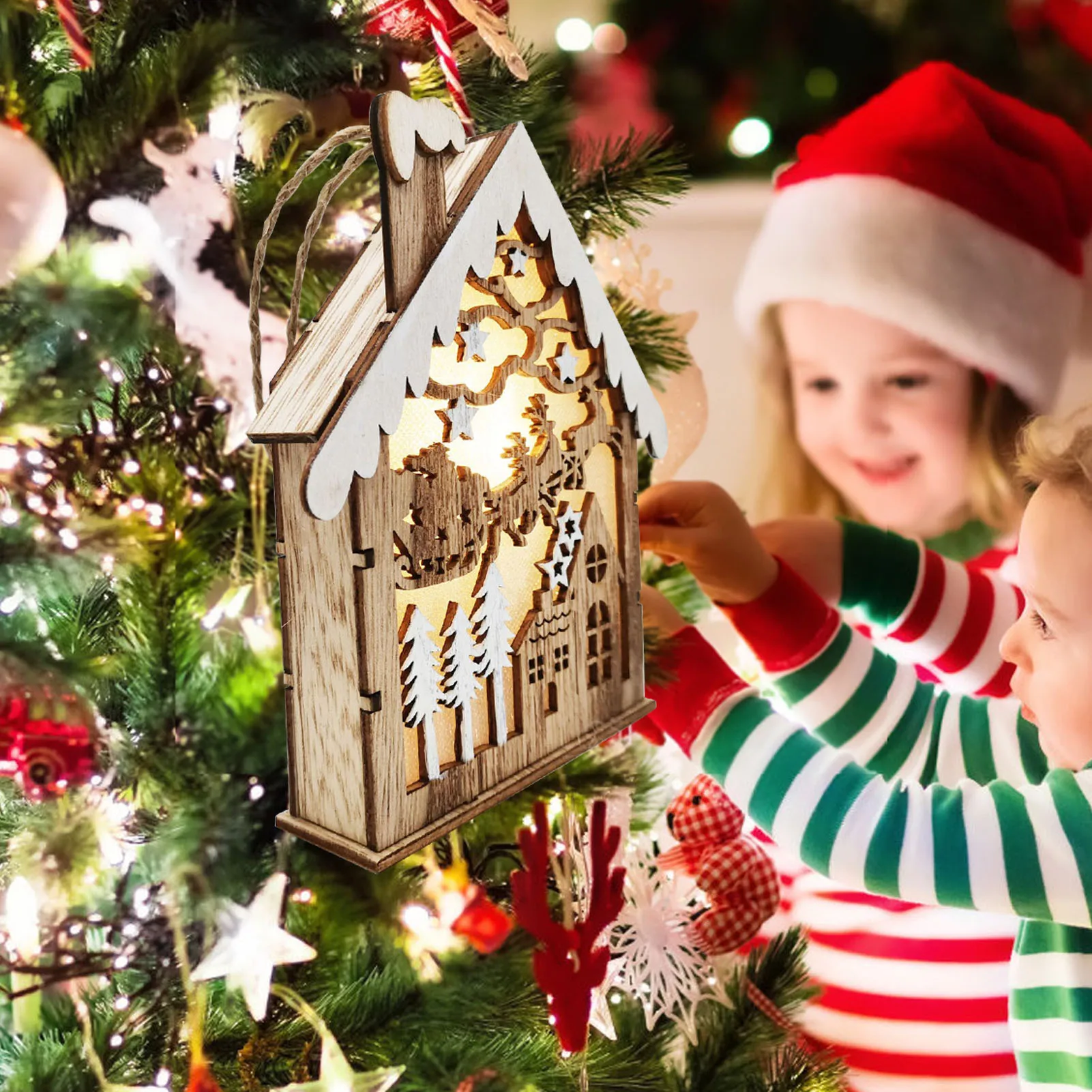 

Украшения для рождества декоративное освещение, светящаяся Рождественская елка, деревянная подвеска, праздничный декор, Санта-Клаус, Лось