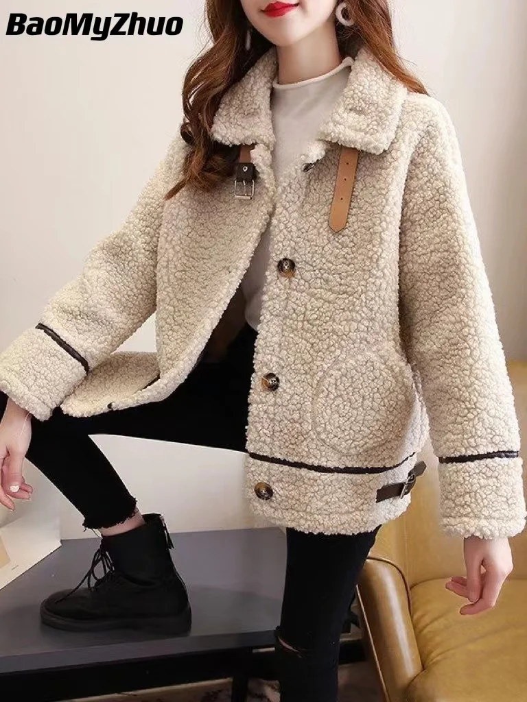 

2022 Winter Lamb Fleece Coat Women Thicken Warm Faux Fur Plush Jacket Autumn Female Casual Retro Jackets Plus Size Cardigans