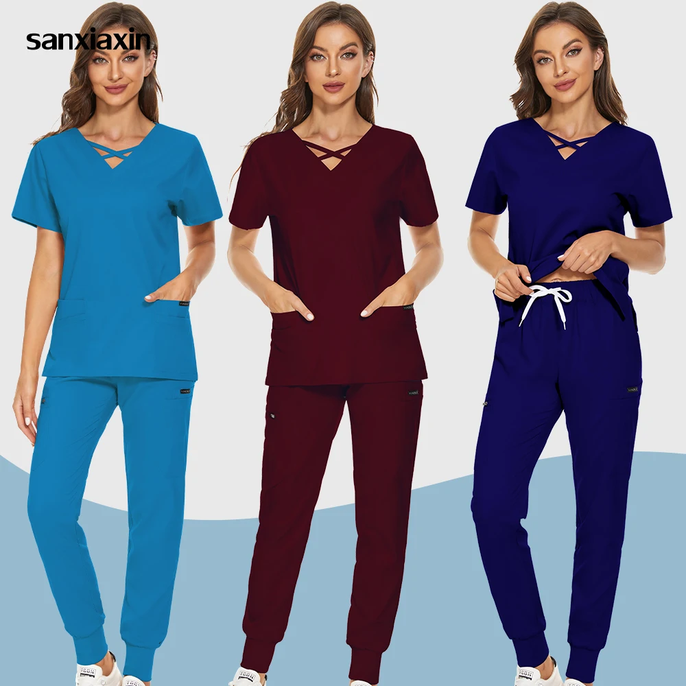 

Women Set Medical Scrubs Uniform Nurse Accessories Clinical Nursing Workwear Operating Room Clothes Dentist Overalls Jogger Suit
