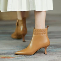 designer women boots pointed toe fashion martin boots women new style mid heel nude boots women womens shoes zapatos para mujer