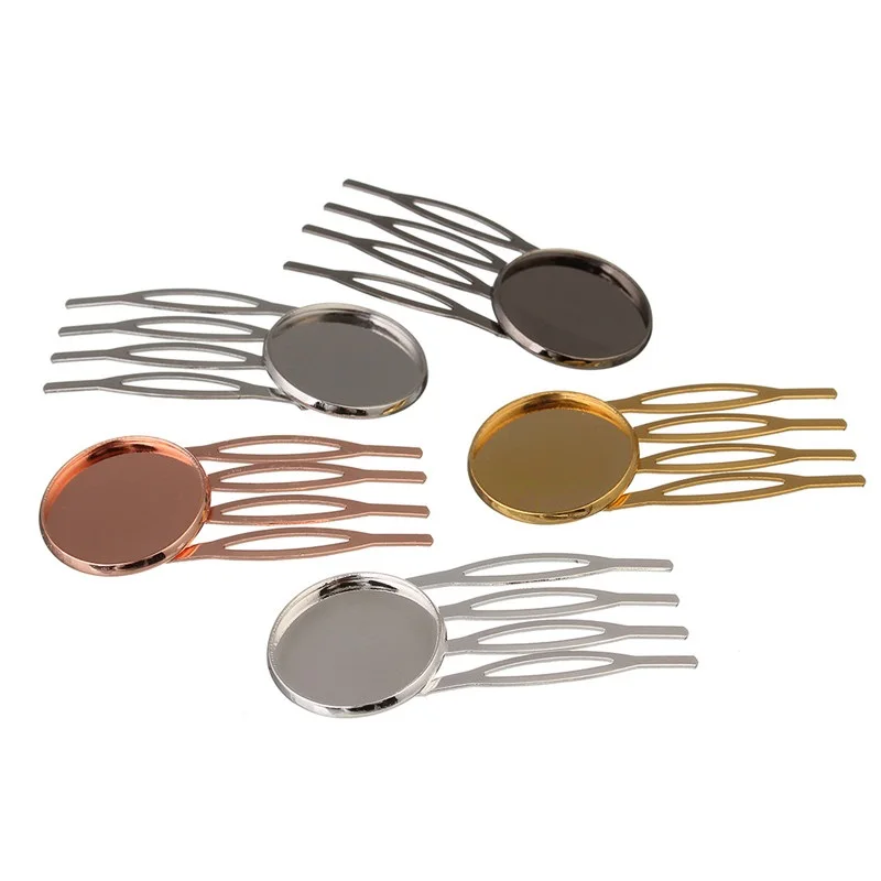 

10pcs Gold Silver Color 4 Tooth Comb Hairpin Hair Clips Base Setting fit 20mm Round Cabochon Cameo DIY Wedding Headwear Findings