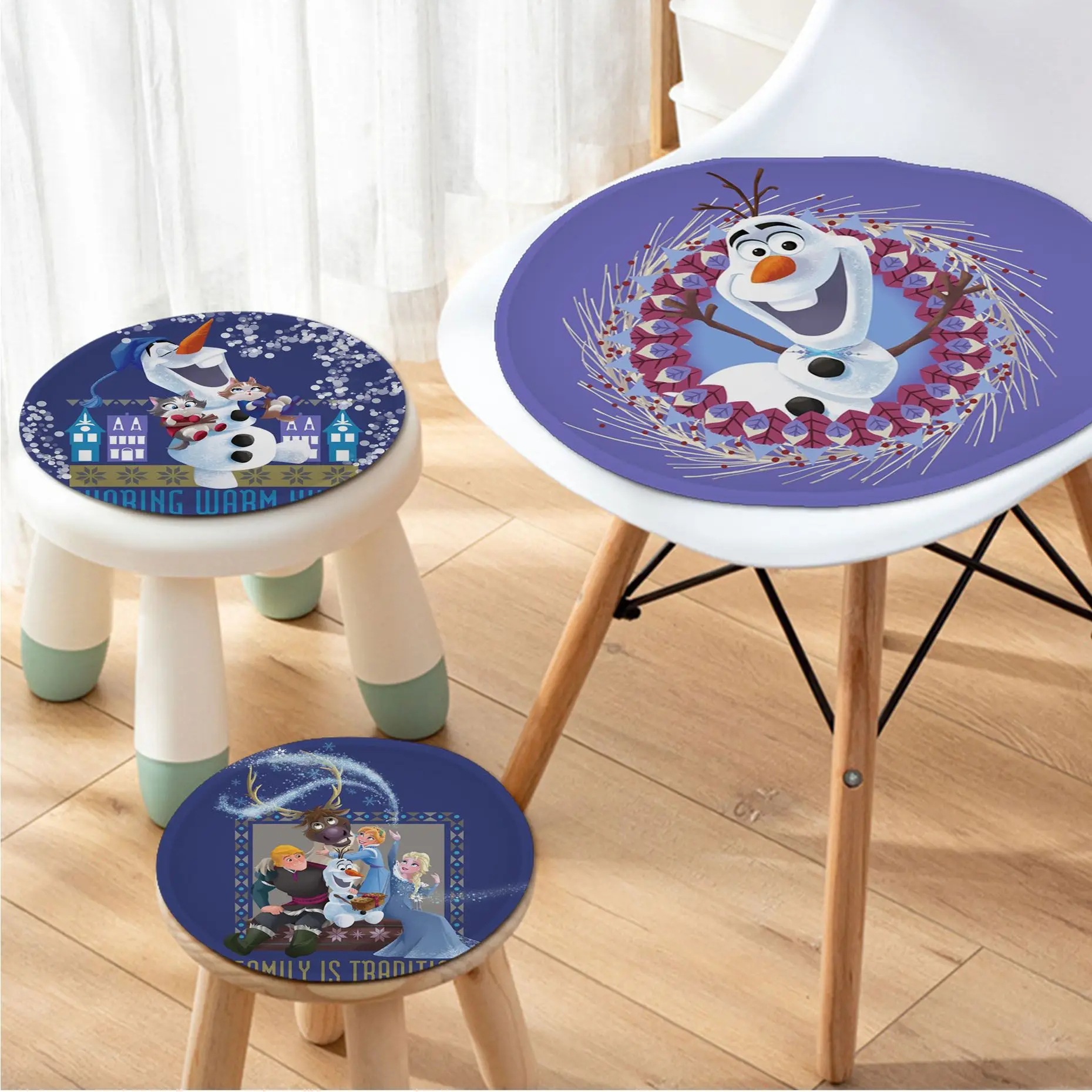 

Disney Olaf Snowman Frozen Modern Minimalist Style Fabric Cushion Non-slip Living Room Students Stool Office Stool Seat Mat