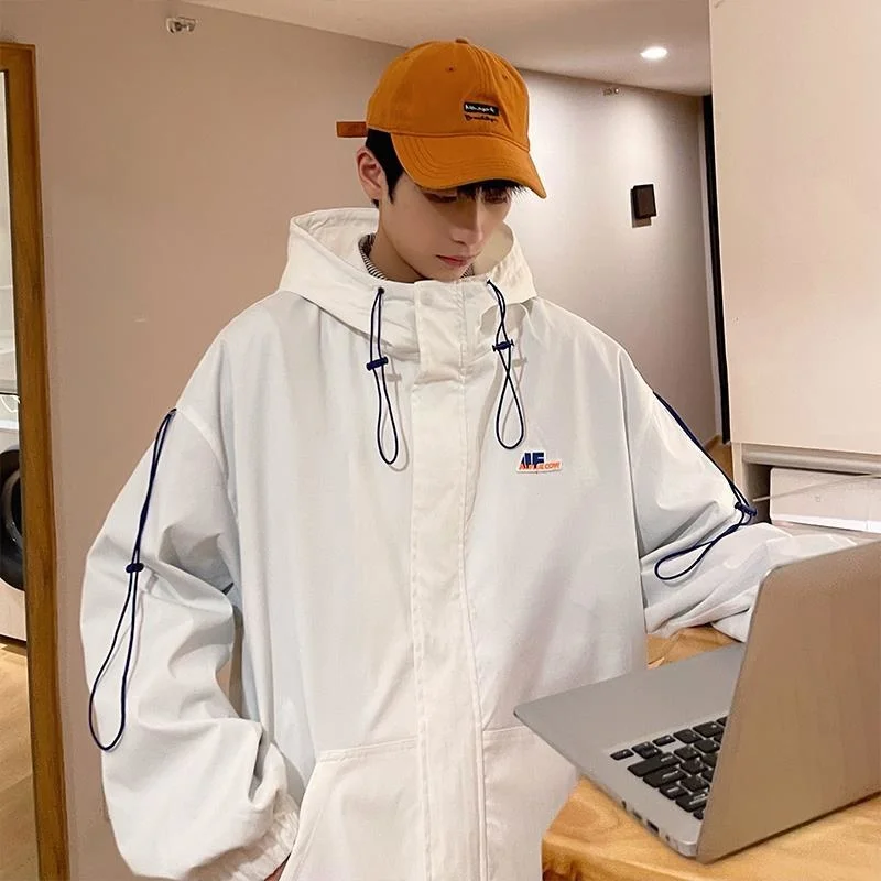 Spring new jacket men's Korean fashion design sense drawstring loose coat ins fashion brand ruffian handsome stormsuit mens Sale