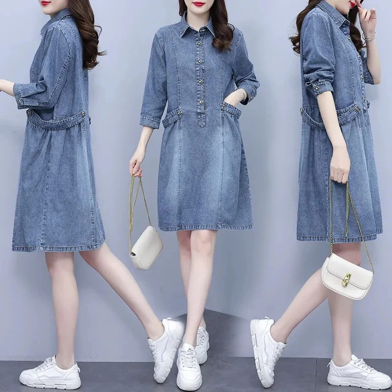 Джинсовое платье женское весенне-осеннее винтажное свободное тонкое 2023 новая