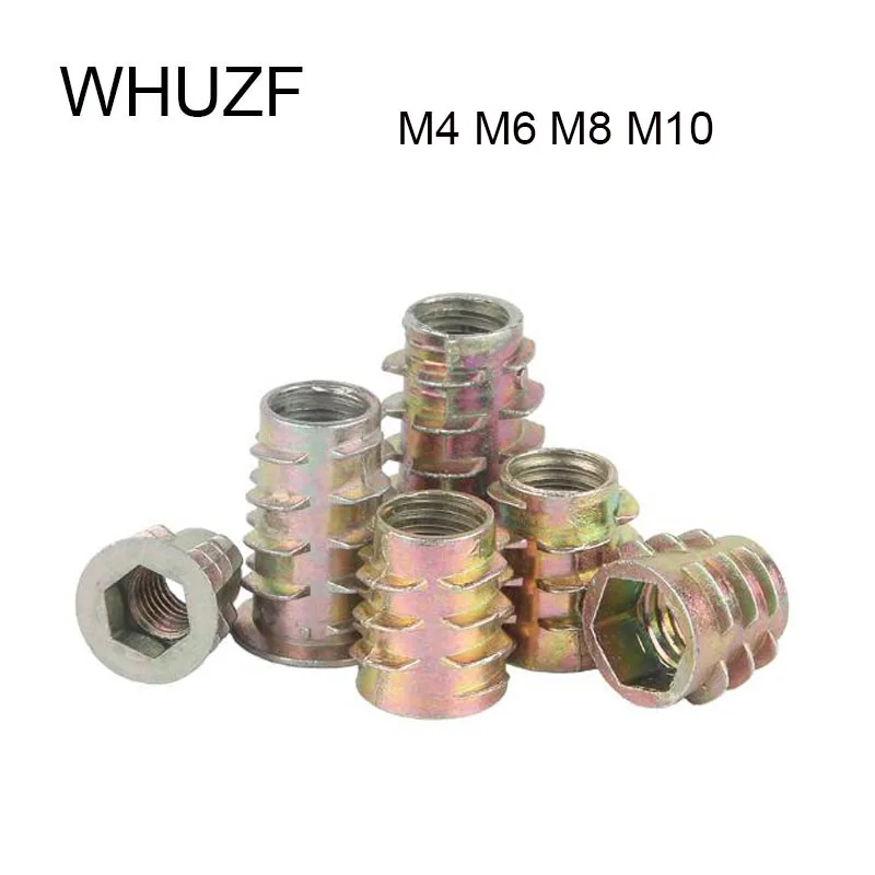 

WHUZF 30/50/100Pcs M4 M5 M6 M8 M10 Zinc Alloy Thread For Wood Insert Nut Flanged Hex Head Internal Threads Furniture Wood Nut