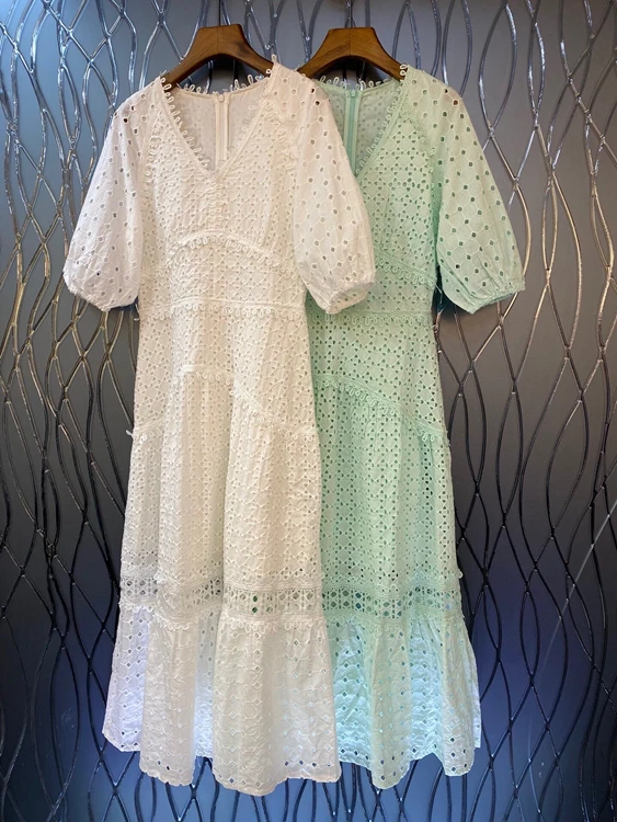 

2022 new women fashion short-sleeved V-neck cutout slim long dress 0715