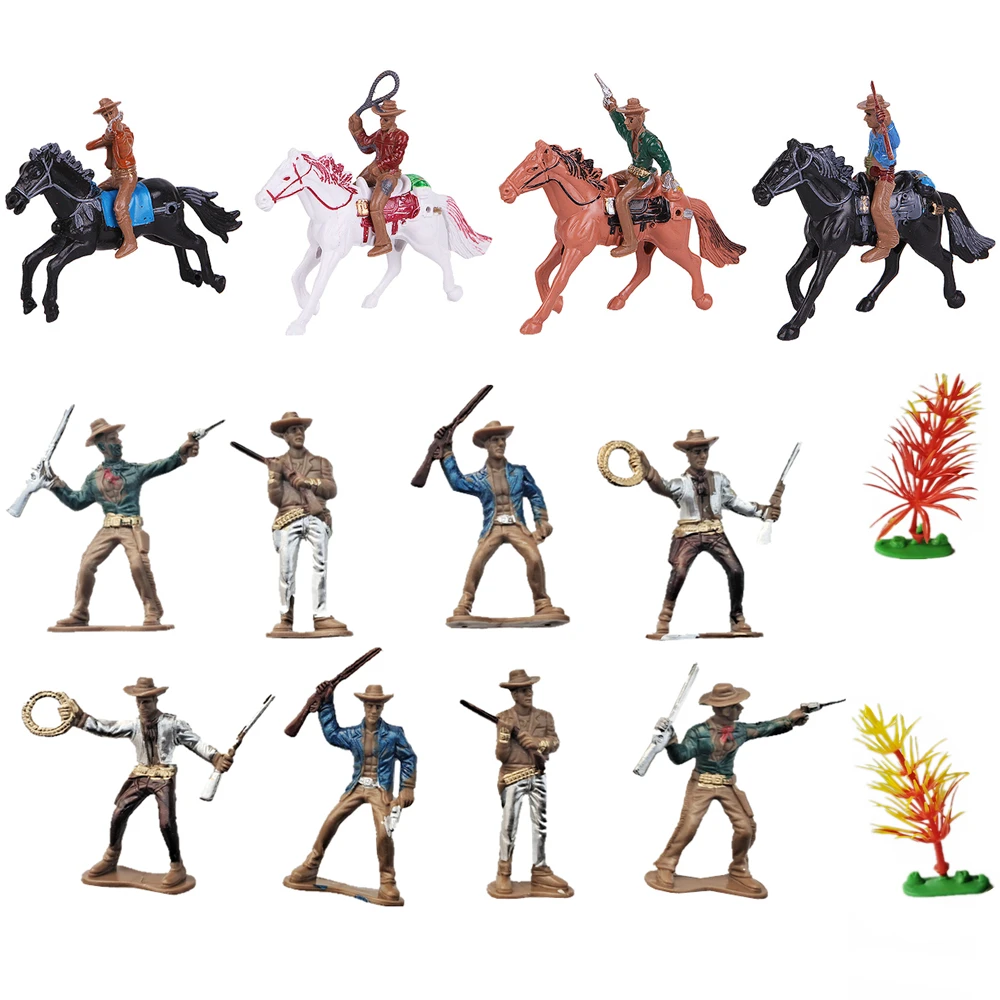 

20Pcs West Cowboy Plastic Classic Toys Children Toy Tree Model Gift Ancient Indian Military Soliders Model Figure Playset