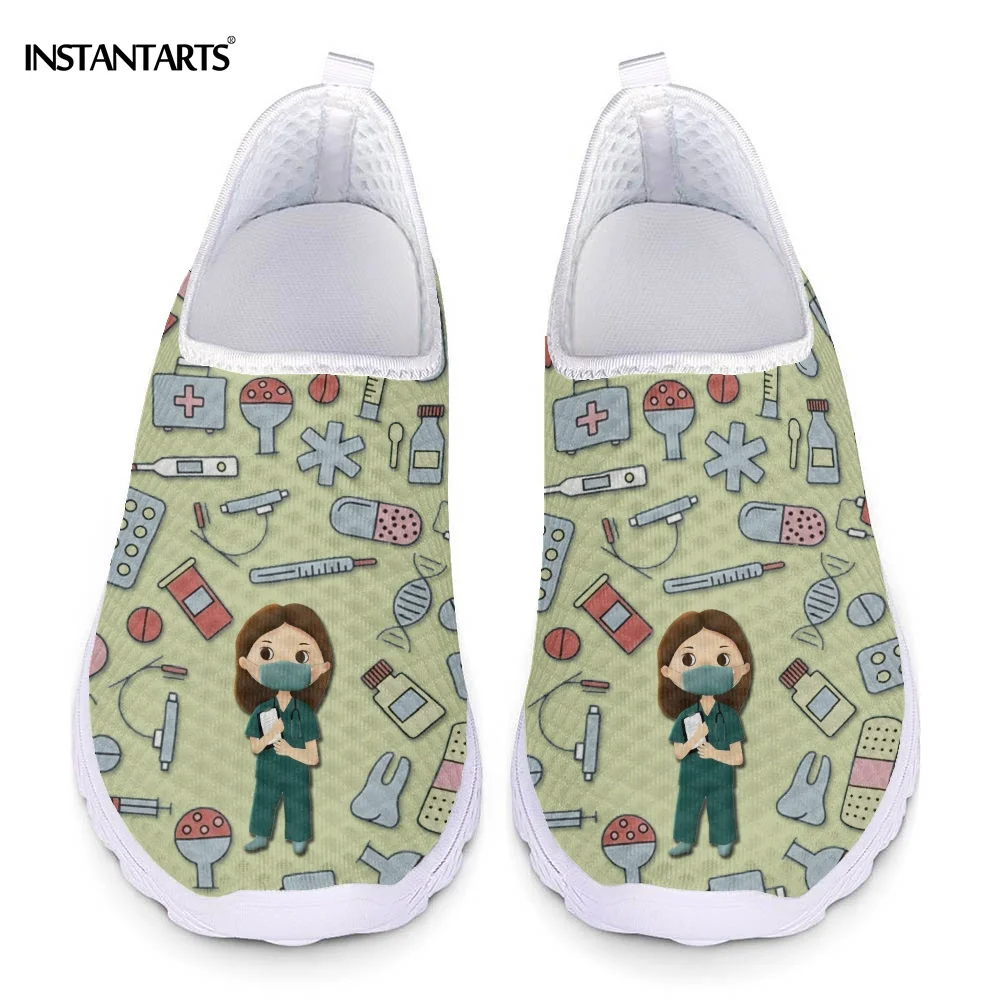 

INSTANTARTS Cute Cartoon Medical Pattern Doctor Nurse Shoes for Women Light Comfort Footwear Female Flats Spring Summer 2022