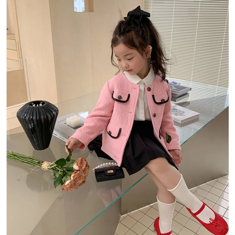 

HoneyCherry Autumn New Girl's Temperament Celebrity Style Jacket Children's Fashionable Short Style Small Fragrance Style Jacket