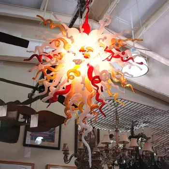 Modern Pendant Lamp White Amber Red Colored Hand Blown Glass Chandelier Lighting