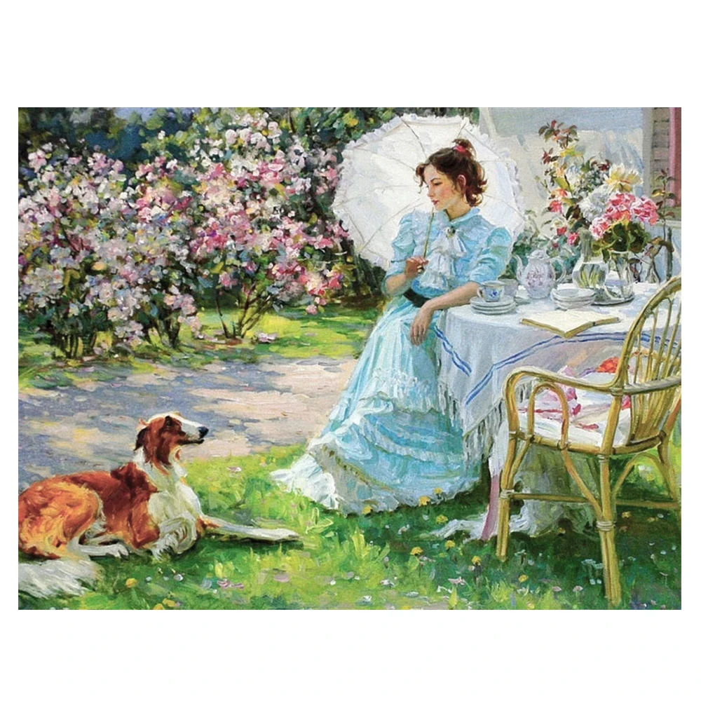 Тканевая вышивка с принтом дамы в саду Набор для вышивки крестиком сделай сам