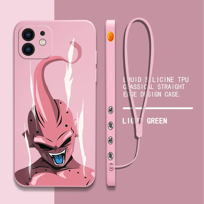 

Dragons Balls Majins Buus Phone Case For iPhone 14 13 12 11 Pro Max Mini X XR XS Plus 6 6S Plus Silicone Cases with Hand Strap