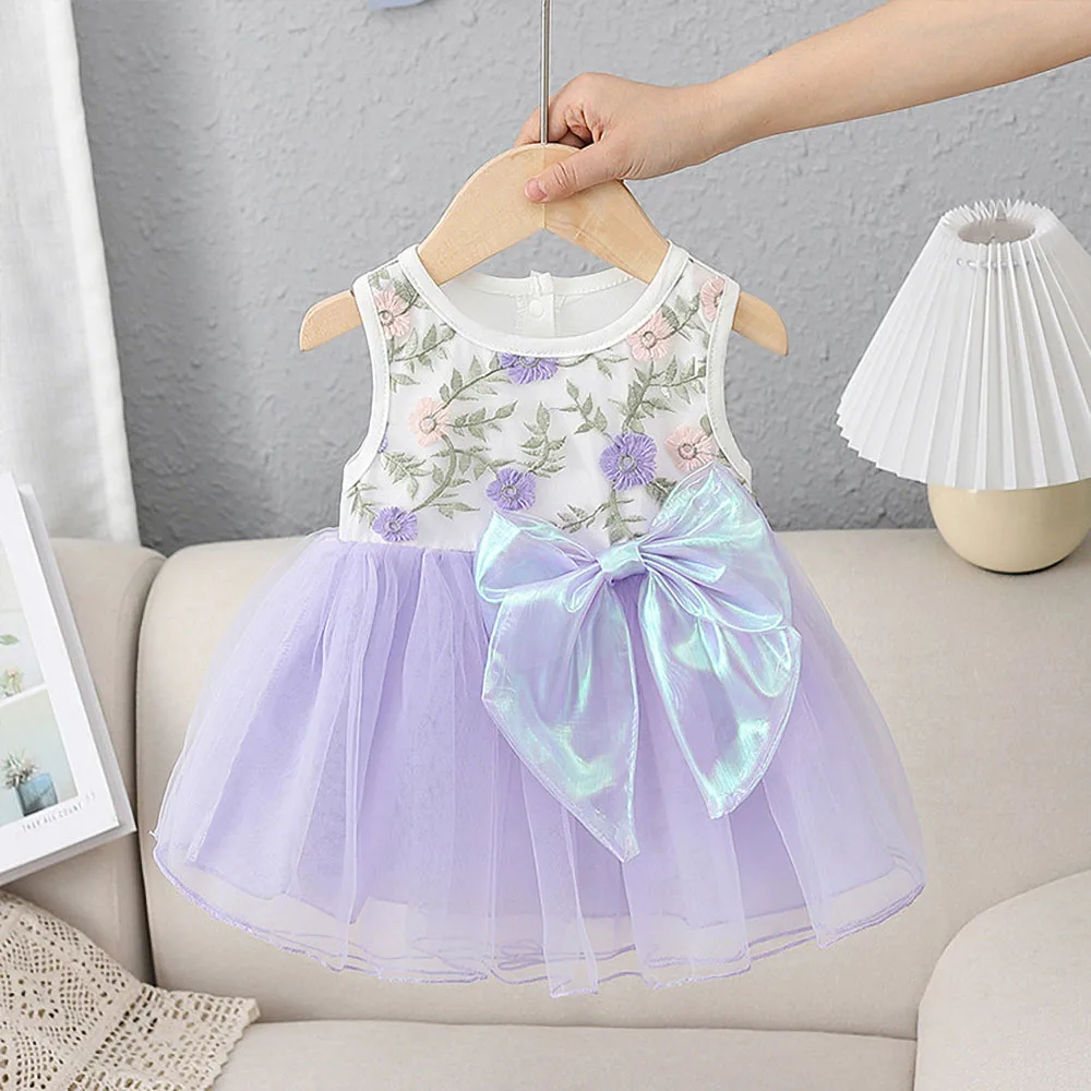 

Summer New Baby Dress Children Sleeveless Embroidered Big Bow Princess Fairy Dress 1-4 Years Old