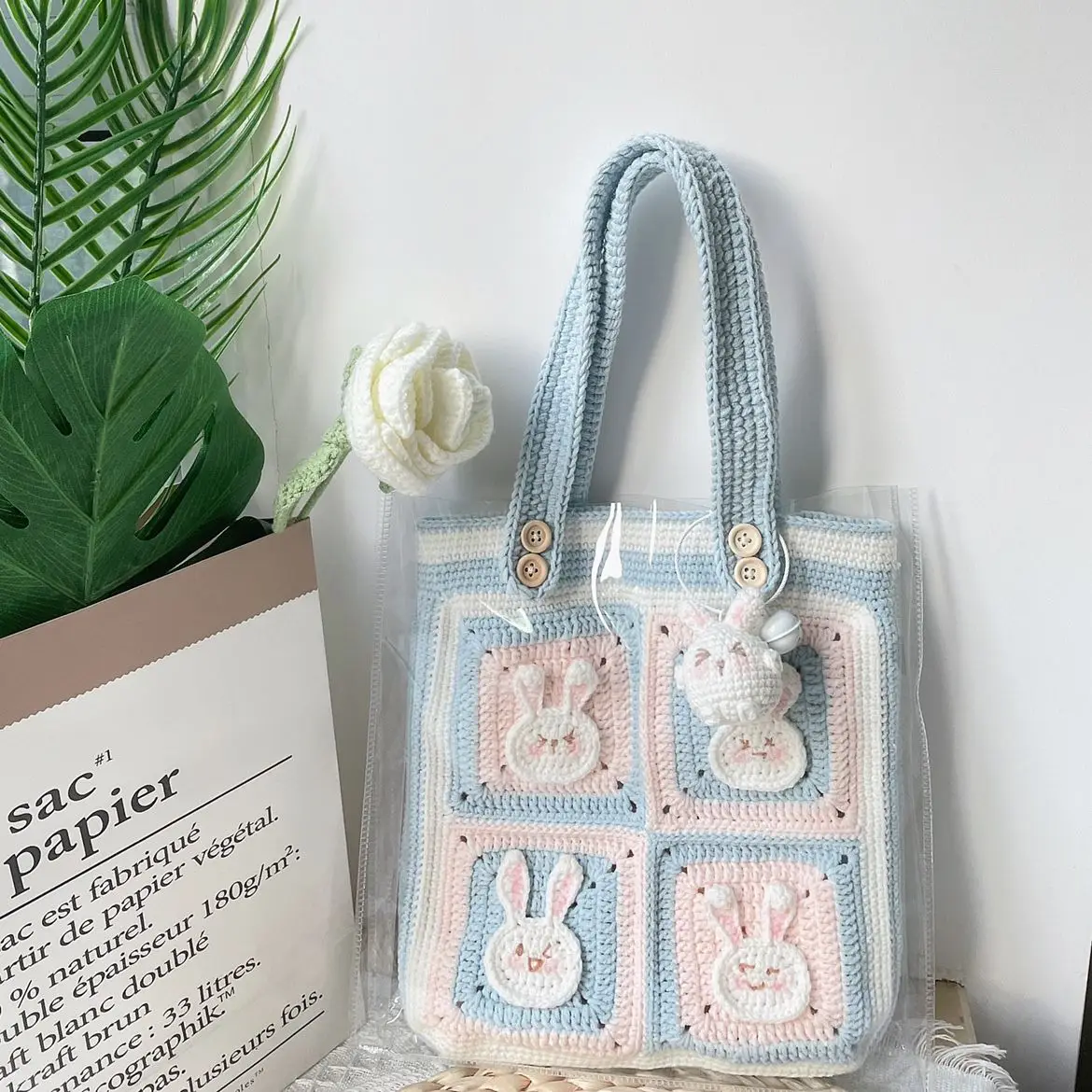 

Diy Handmade Pink Blue Little sheep Wool Material Bag Handwoven Diy Crochet Gift With Pvc Transparent Bag