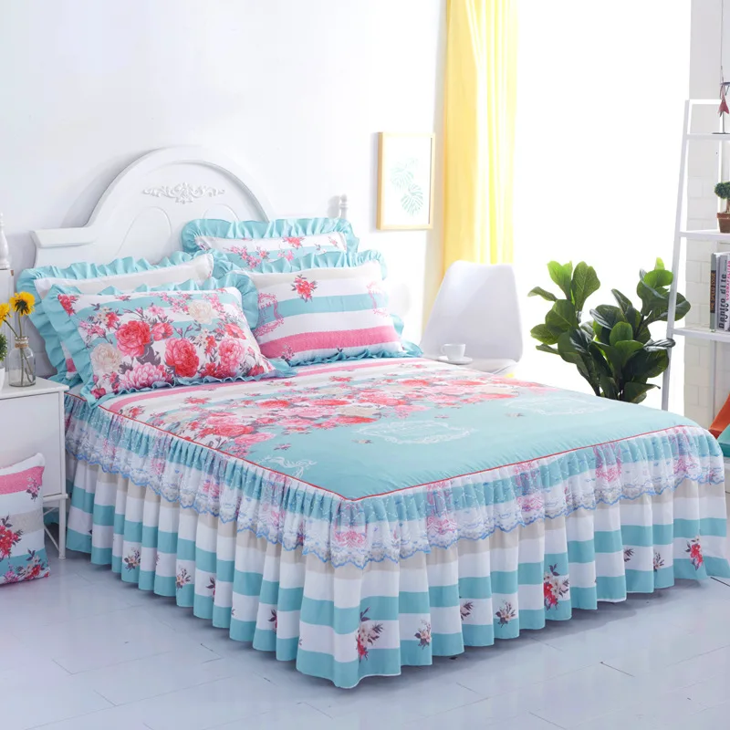 

Luxury Double Layers Lace Skirts Bed Sheet Set Elegant Home Textiles Polyester Cotton Bedspread on The Bed with Pillowcases