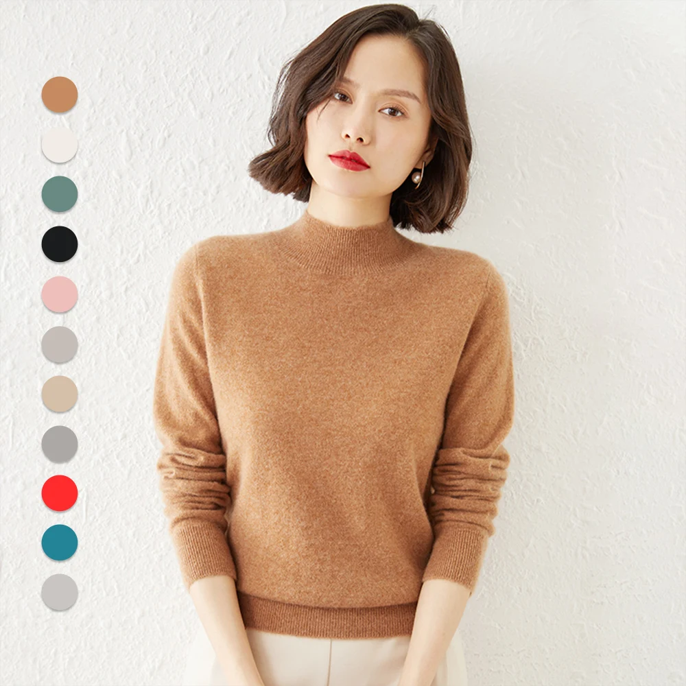 

Women's Mock Neck Knit Sweater, Polyester Viscose Blended Long Sleeves Pullover (S~XXL)