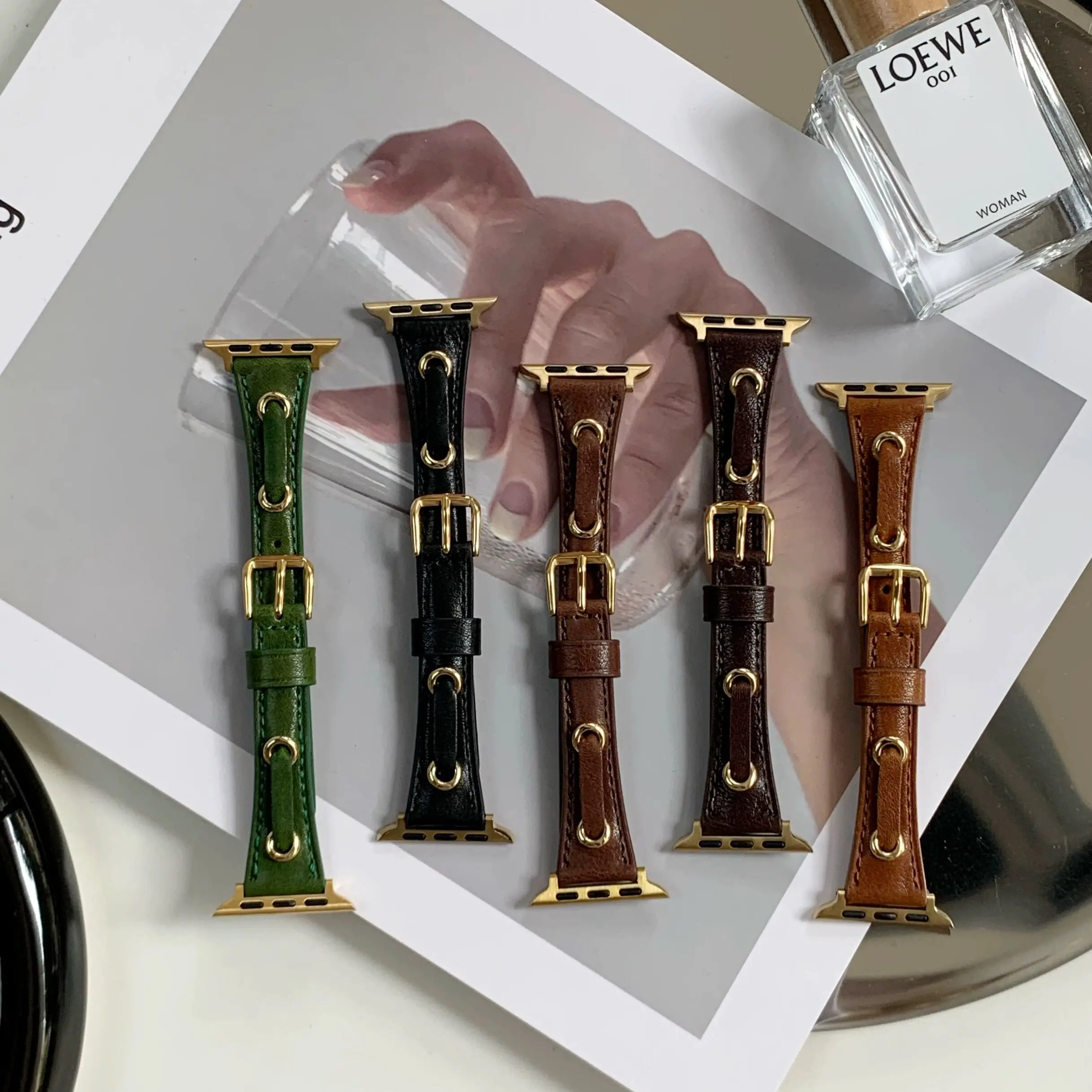 

Ремешок из натуральной кожи для Apple Watch band 44 мм 45 мм 42 мм 38 мм 40 мм, Модный женский браслет для iwatch series 8 7 6 5 4 SE Ultra 49 мм