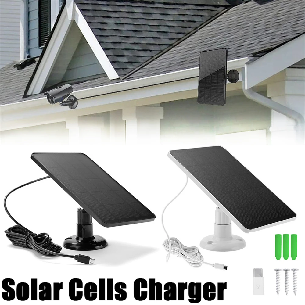 

10W 5V Solar Cells Charger Micro USB+Type-C 2in1 Charging Portable Solar Panels for Security Camera/Small Home Light System