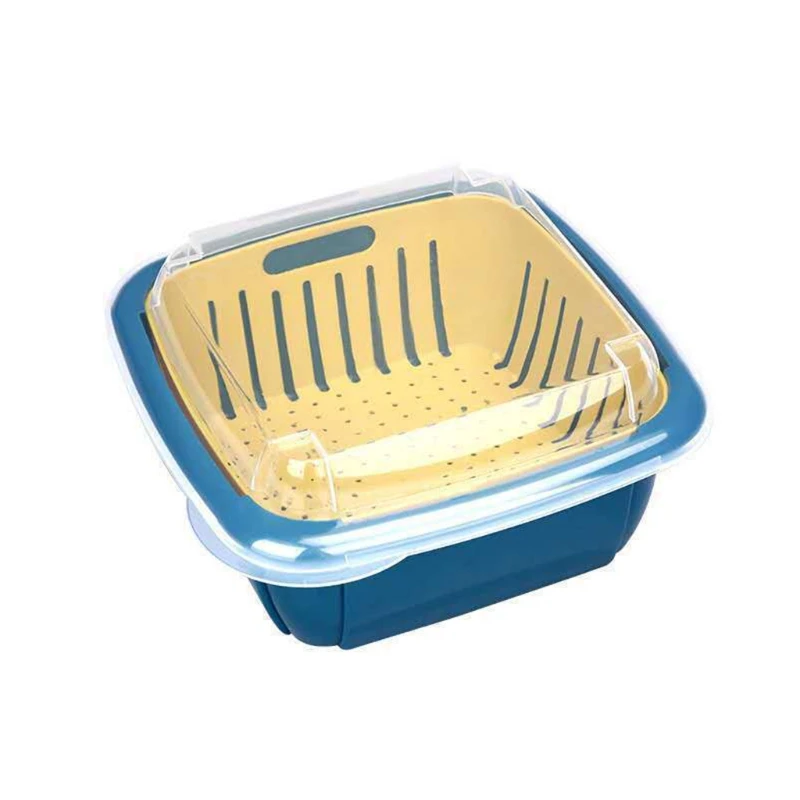 

Double layer drainage basket kitchen washing vegetable basket fruit tray with cover dust-proof storage basket