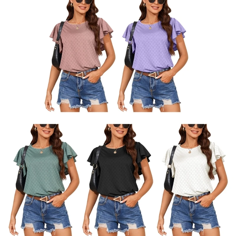 

Женская блузка с коротким рукавом, круглым вырезом и узором