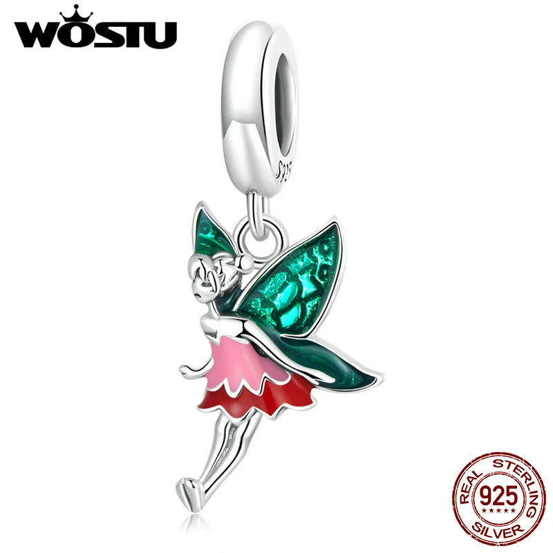 

WOSTU 925 Sterling Silver Colorful Fairy Pendant Charms for Women Rainbow Beads Fit Original DIY Bracelet Necklace Jewelry Gift