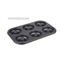 yohobaker 6 cavity donut panmold carbon steel doughnut baking pantray mini doughnut baker mochi donut mold bagel pan